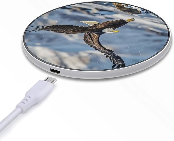 Bald Eagle Flying Wireless Charger 10W Portable Fast Wireless Charging Pad Compatible with Phone Slim Charging Station Lightweight Charger Mat Charging Block for Travel Home Office