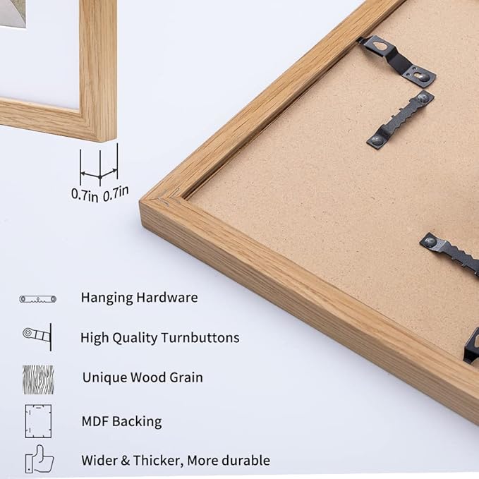 Axeman 16x16 Picture Frame with Mat for 12x12, Solid Oak Wood Square Picture Frame with Tempered Glass, Wooden Square Photo Frame 16''x16'' for Art Photo and Prints, Set of 2, Natural