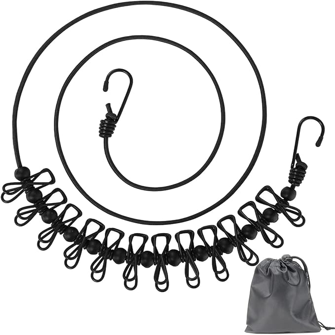Retractable Portable Clothesline for Travel,Clothing line with 12 Clothes Clips,for Indoor and Outdoor Laundry Drying line,Outdoor Camping Accessories (Black)