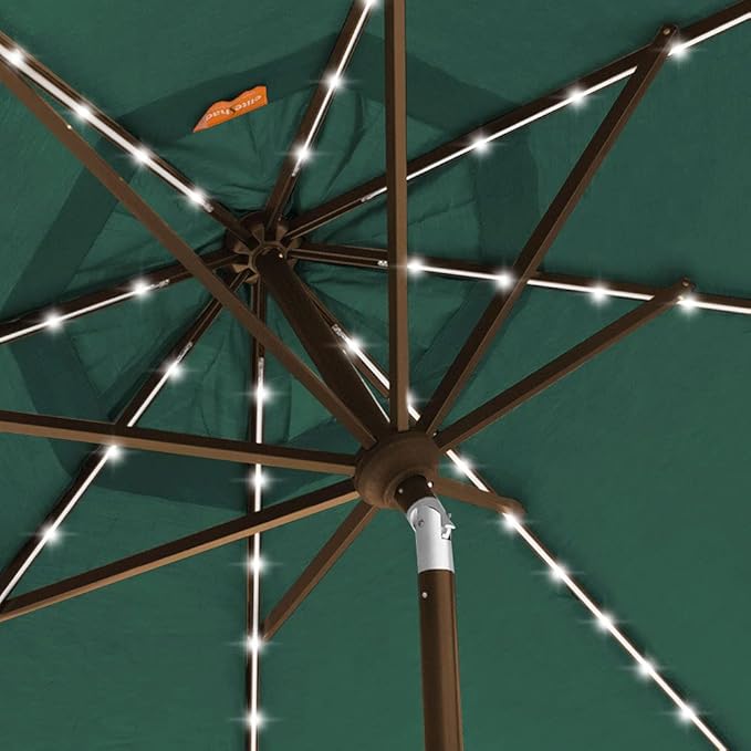 EliteShade USA 10-Year-Non-Fading Solar 9ft 3 Tiers Market Umbrella with 80 LED Lights Patio Umbrellas Outdoor Table with Ventilation,Forest Green