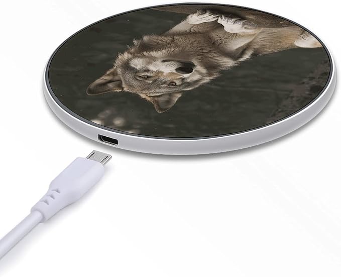Gray Wolf Wireless Charger with USB Cable Qi-Certified 10W Fast Wireless Charging Pad Portable Charging Station Anti-Slip Slim Charger Mat for All Qi-Enabled Phones
