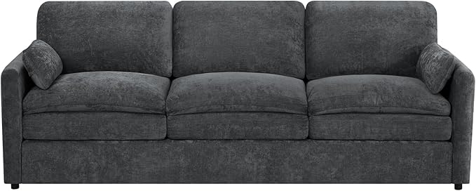 89" Chenille Soft Sofa w/Well-Filled Backrests, Modern Couch w/Plump Pillows, 3 Seater Upholstered Couch w/Thick & Comfy Cushions for Living Room, Bedroom, Grey