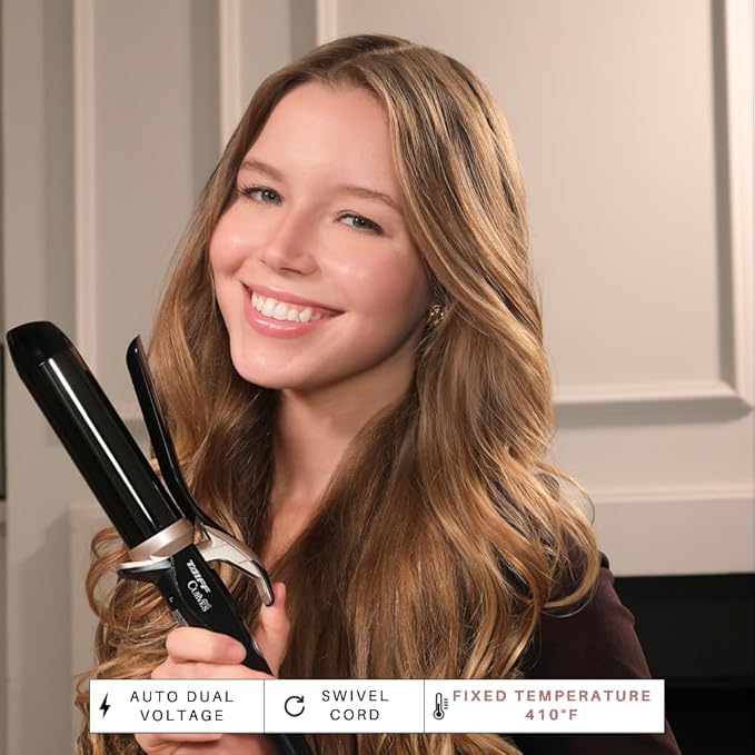 TAIFF Curves Professional Black Titanium Curling Iron – High-Performance Hair Curler & Rizadora para Cabello with Dual Voltage | Fixed Temperature 410°F | 1 1/2”