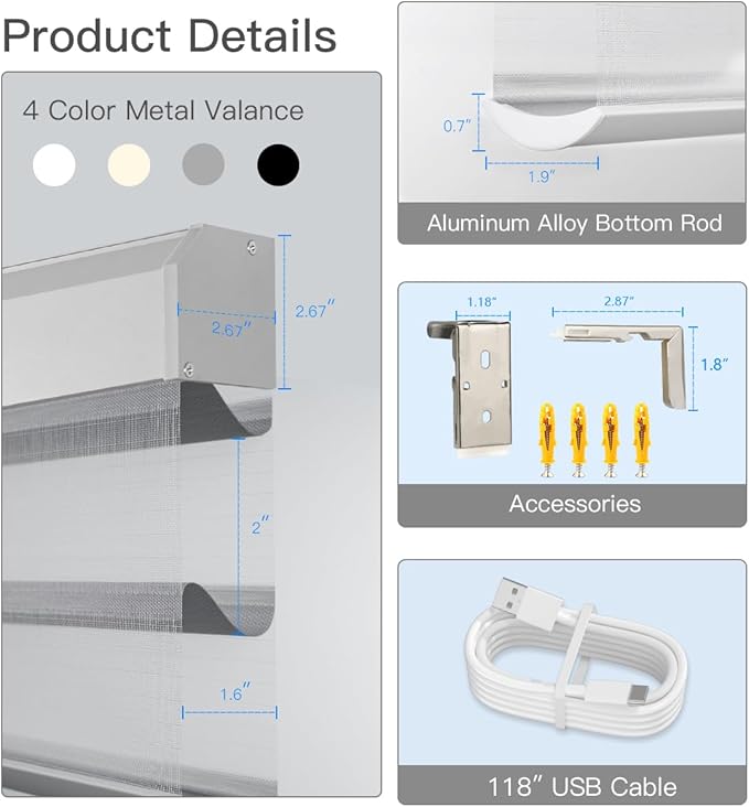 Tokblind Motorized Sheer Shade with Remote Control, Light Filtering Electric Roller Blind Compatible with Alexa via Hub, Rechargeable Smart Window Shade Custom Size (Light Filtering Grey)