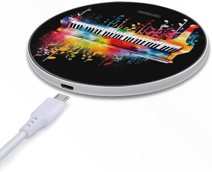 Colorful Piano Keyboard Music Note Wireless Charger with Aluminum Alloy Frame Qi Certified Fast Wireless Charging Pad 10W Charging Station Portable Phone Charger for All Wireless Charging Phone
