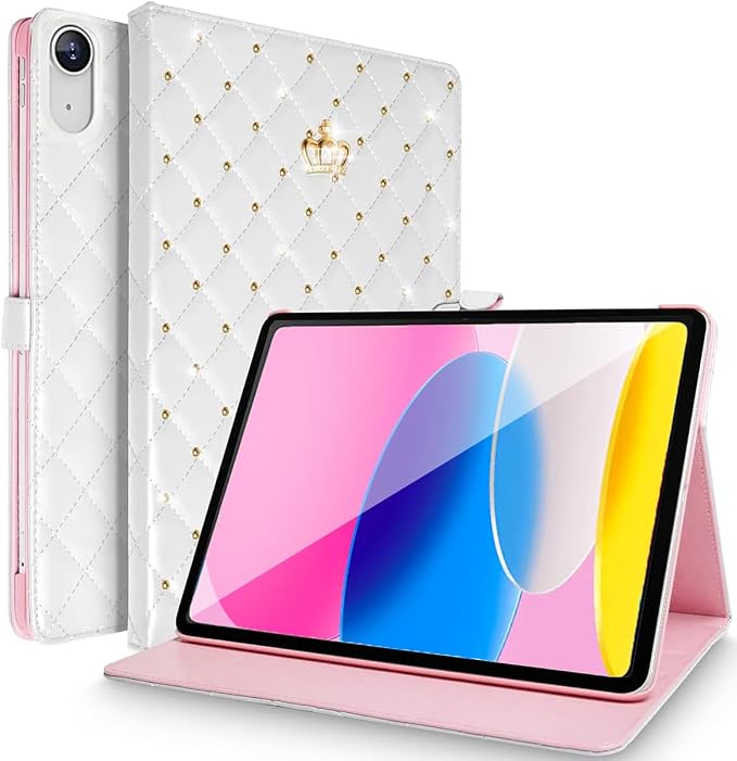 for iPad (A16) 11th Generation 11 Inch 2025/iPad 10th Generation 10.9 2022 Case Girly Crown Rhinestone Cute Elegant PU Leather Auto Sleep/Wake Stand Shockproof Case for iPad 11th/10thBlack