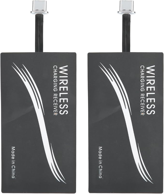 Wireless Charger Receiver 2pcs Universal Type C Wireless Charging Receiver Adapter for All Type C Cellphones Ultra Slim Self Adhesive Sticker Charging Module with