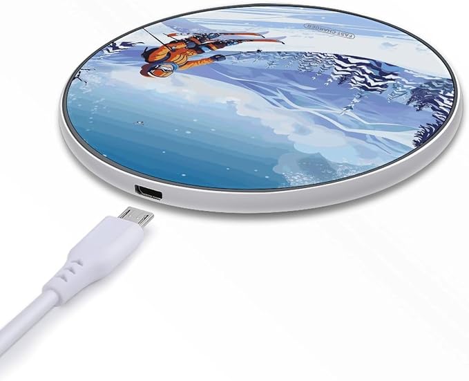 Winter Skiing Wireless Charger Aluminum Alloy Frame 10W Fast Charging Pad with Indicator Light 6mm Thin & Portable Wireless Charging Pad for Travel Home Office Desk