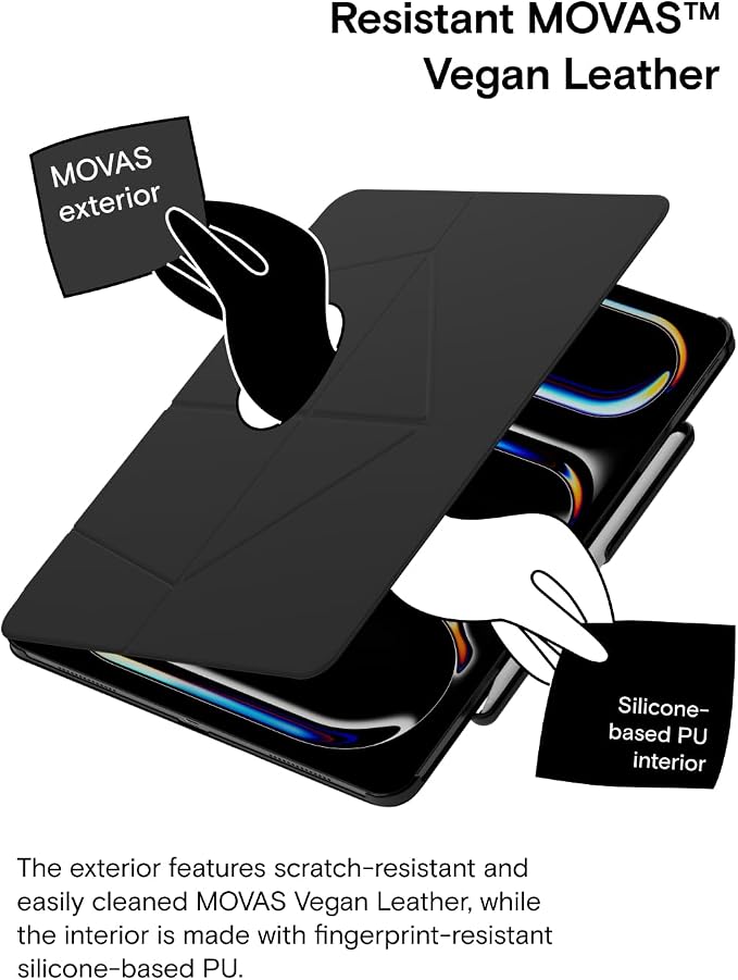 MOFT Folio iPad Air 13 inch (M2) Case with Detachable Pencil Holder Lightweight & ProtectiveDurable MOVAS Material and Comfortable Touch Perfect for BrowsingDrawing Studying Sidecar Jet Blac