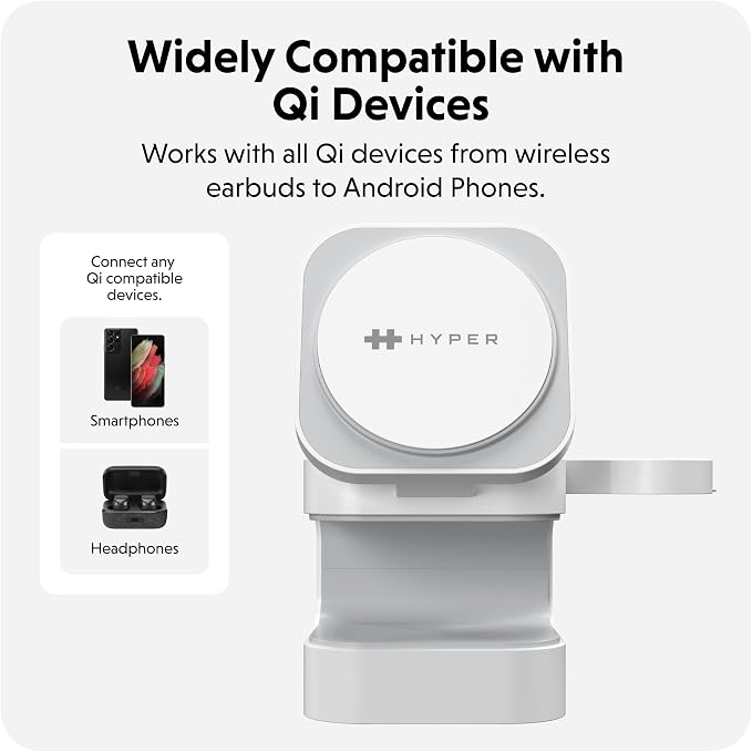 HyperJuice 3-in-1 Wireless Charger Qi2 Magnetic Stand — Fast Charger for iPhone Apple Watch Airpods & Qi Compatible Devices — Compact and Adjustable 3 in 1 Design