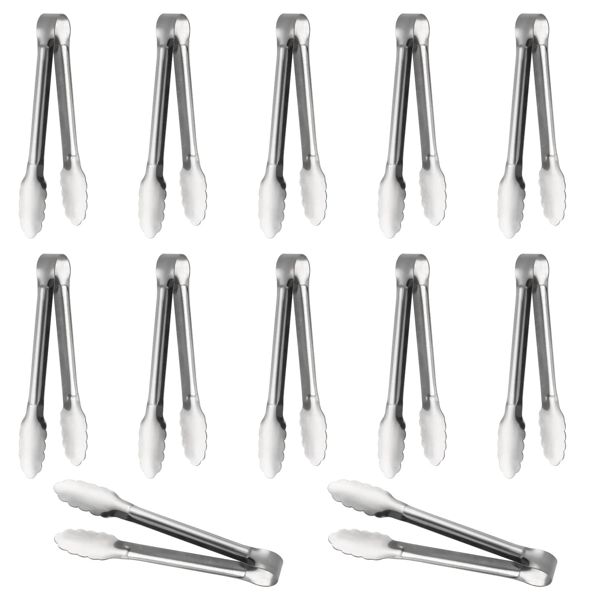 Serving Tongs,Buffet Tongs, ACAUTO Stainless Steel Food Tong Serving Tong Small Serving Tongs Stainless Steel Mini Appetizer Tongs, Set of 6 (5 Inch(12 Pack))