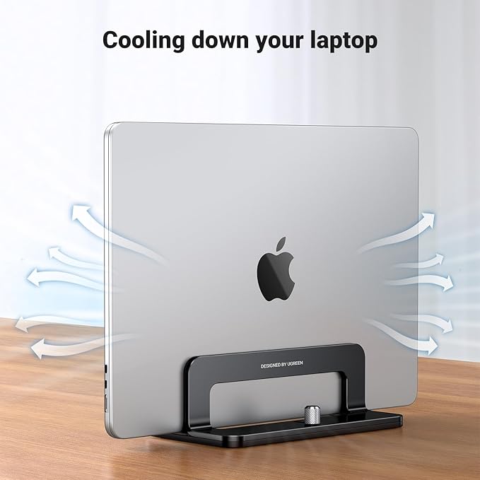 UGREEN Vertical Laptop Stand Holder for Desk Compatible with MacBook Pro, MacBook Air Stand Vertical Aluminum Adjustable for Up to 17.3 Inch Gaming Laptop, Black