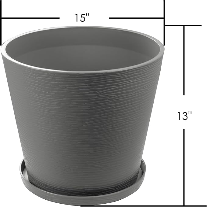 Kozyard 2Packs Round Planter Indoor Outdoor Plant Pots with Tray Collecting Water for Porch, Patio, Backyard Planters Modern Décor for Tall Plants, Flowers