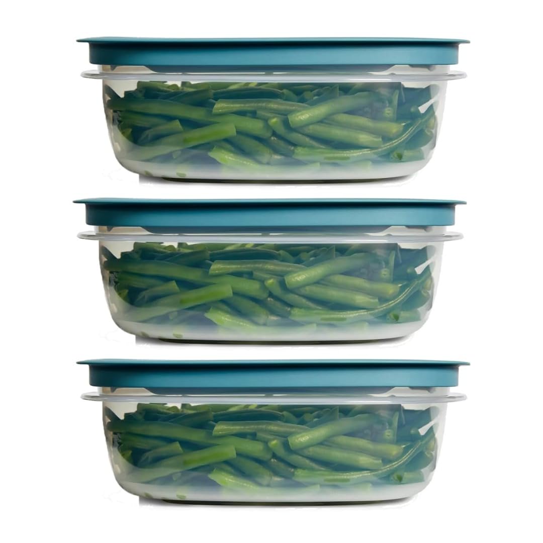 Rubber maid Storage Containers, Easy Find Lids, Teal, 3 cup, Flex & Seal, Leak Proof Lids, Food Storage Set, Clear Meal Prep Flex Containers, 3 Piece Set, Utenselux