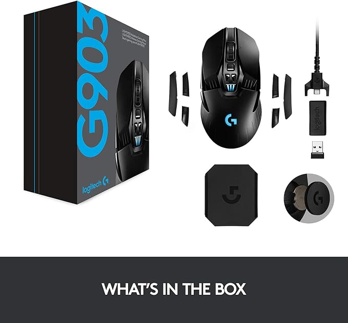 Logitech G903 Lightspeed Wireless Gaming Mouse w/Hero 25K Sensor, 140+ Hour with Rechargeable Battery and LIGHTSYNC RGB. POWERPLAY Compatible, Ambidextrous, 107g+10g Optional, 25,600 DPI - Black