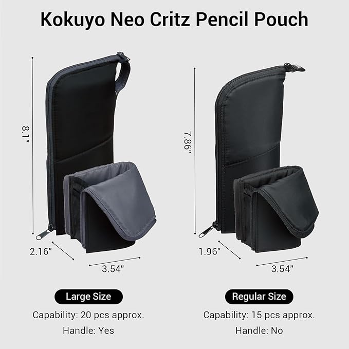 KOKUYO Pencil Case Pouch, Neo Critz Standing Pen Pouch Bag, Foldable Stand up Pencil Holder Organizer, Small Portable Pencil Box for School Office Supplies, Navy x Light Blue, Large Size (F-VBF181-2)
