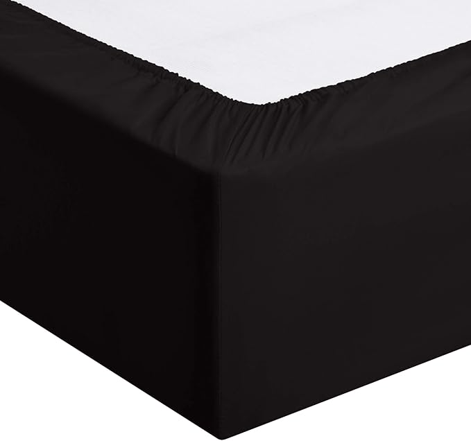 Amazon Basics Lightweight Super Soft Easy Care Wrinkle Free Microfiber 3 Piece Bed Sheet Set with 14-Inch Deep Pockets, Twin, Black, Solid, Kids, Men & Women Bedding