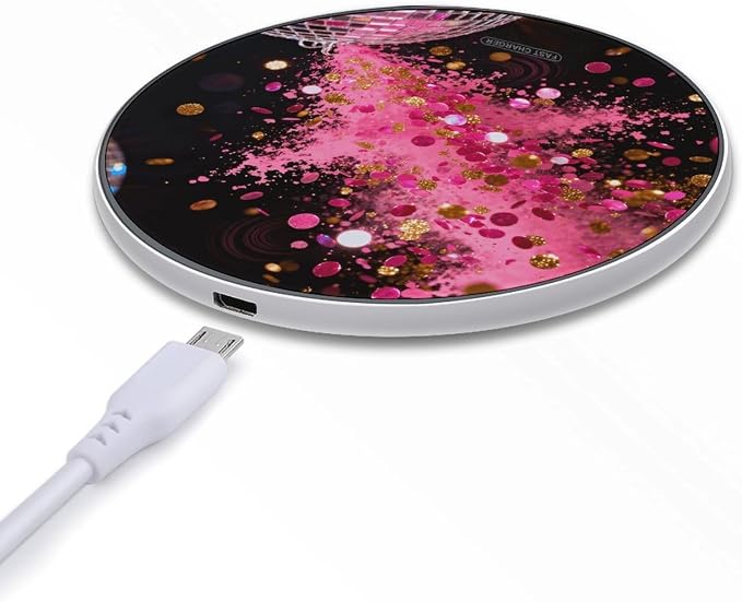 Neon Pink Splatter Wireless Charger with Aluminum Alloy Frame Qi Certified Fast Wireless Charging Pad 10W Charging Station Portable Phone Charger for All Wireless Charging Phone