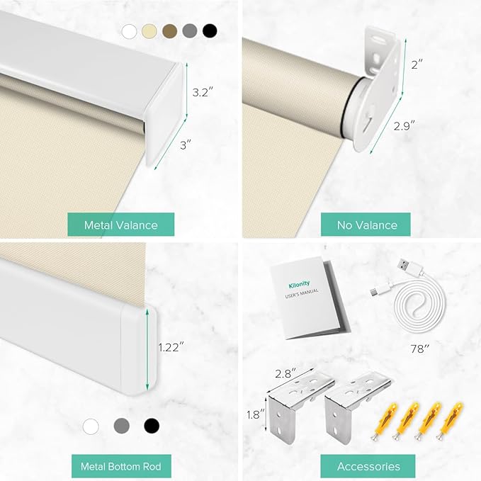 Kilonity Motorized Roller Shades, Light Filtering Remote Control Custom Window Shades Compatible with Alexa Google Assistant via RF Hub, Rechargeable Electric Blinds for Windows (Fireproof Beige)