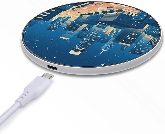 City Night Wireless Charger with USB CableAluminum Alloy Frame 10W Max Compatible Fast Wireless Charging Pad- 3.2ft Cable Included for Travel Home Office Desk