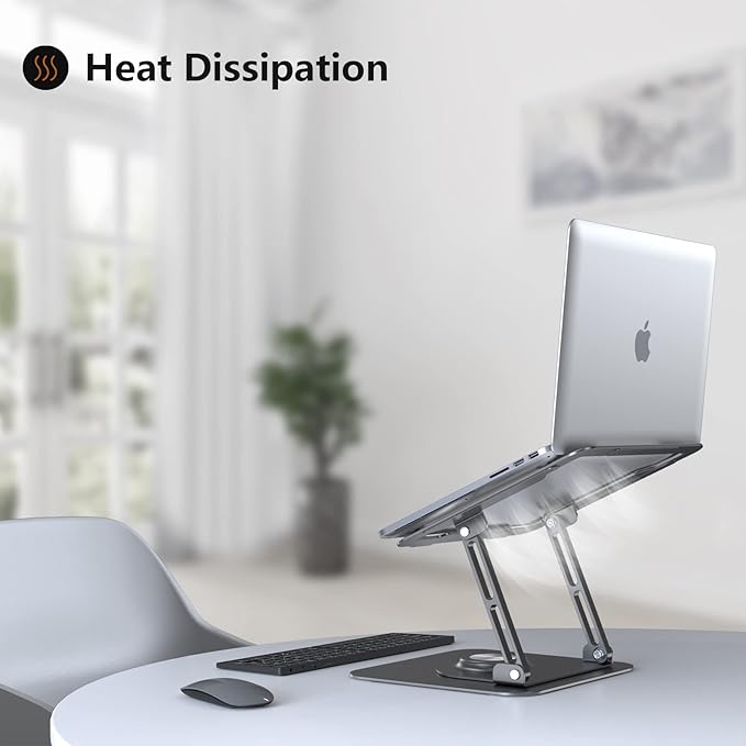 Laptop Stand for Desk, Adjustable Computer Stand with 360° Rotating Base, Ergonomic Laptop Riser for Collaborative Work, Foldable & Portable Laptop Stand, fits for All 10-16" Laptops (Grey)