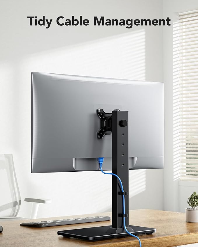 HUANUO Monitor Stand, Freestanding VESA Mount for 13 to 34 Inch Screens, Holds up to 44lbs, 5 Height Options, Swivel Desk Stand Riser With 360 Rotation, VESA 75x75mm/100x100mm
