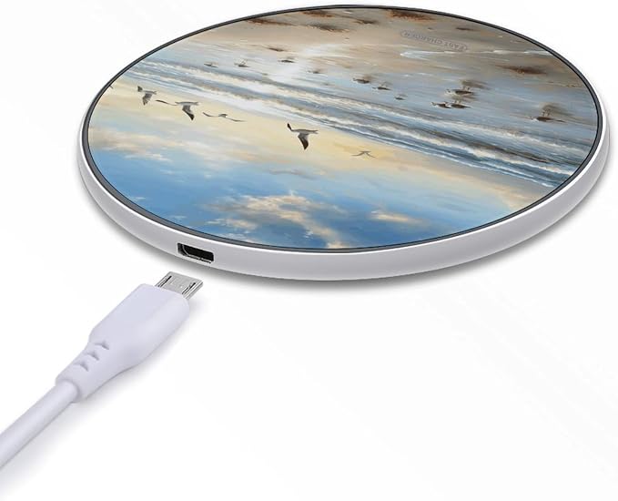 The Beach with Sea Birds Wireless Charger Fast Charging Pad | Anti-Slip Qi Certified Wireless Charging Pad for All Phones with Wireless Charging Function for Home Office Travel