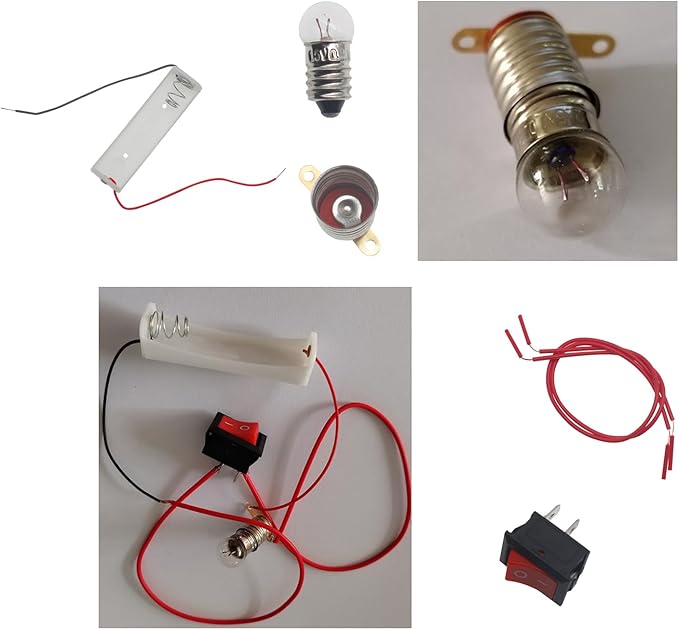 FDXGYH 1 Pack Electrical Circuit Experiment Kit DIY Circuit Experiment Small Bulb Lights up Kit Battery Box Lamp Holder Switch for Home School Educational Kit (1.5V)