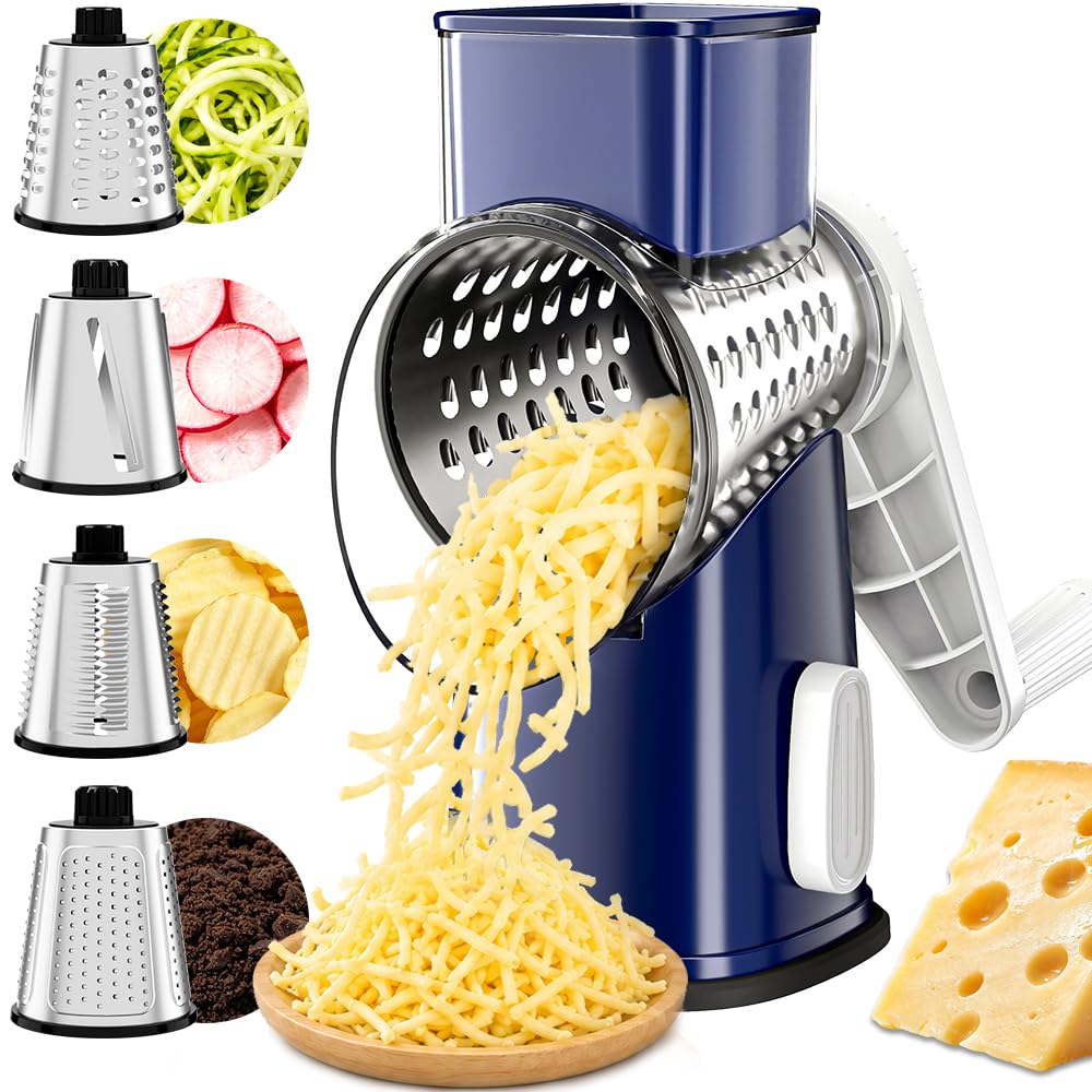 VEKAYA Rotary Cheese Grater Hand Crank, Large Drum Cheese Shredder (red)