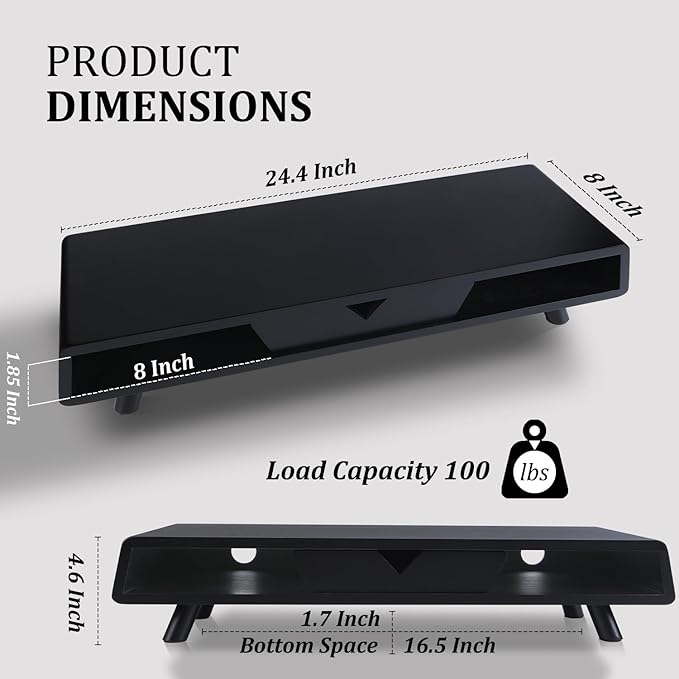 Homerays Monitor Stand with Drawer, Exquisite Computer Monitor Stand for Desk, Ergonomic Wood Monitor Stand Riser for Computer,Laptop,Printer,TV,Bamboo,Black