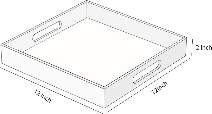 Glossy Black Acrylic Serving Tray with Handles-Butler Trays for Coffee Table, Snacks,Breakfast in Bed, Kitchen Countertop,Vanity,Makeup Organizer,Ottoman (Black, 12x12 Inches)