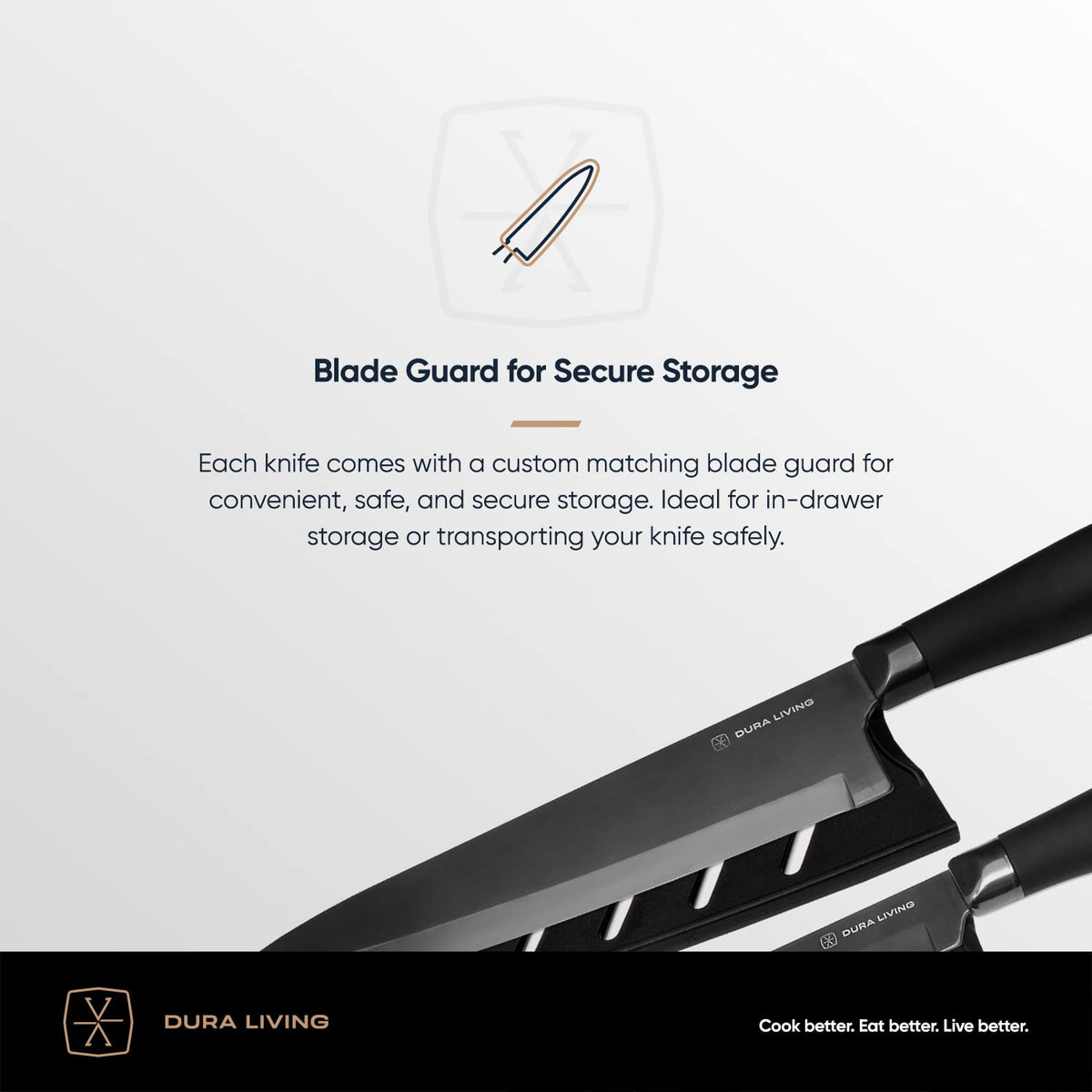 DURA LIVING Santoku Knife - 7 Inch Black Nonstick Titanium Plated Stainless Steel Ultra Sharp Blade, With Ergonomic Comfort Grip Handle Asian Chef's Knife, With Matching Sheath