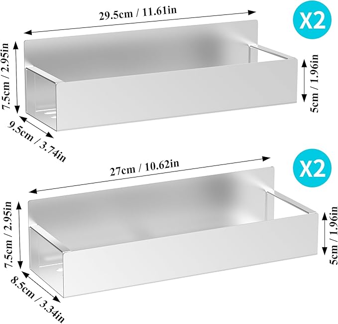 4 Pack Magnetic Spice Storage Rack Organizer for Refrigerator and Oven, Silver Fridge Organizers and Storage
