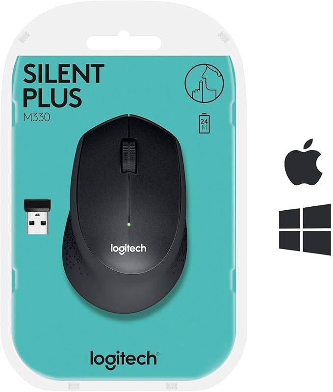 Logitech M330 Silent Plus Wireless Large Mouse - Black (Renewed)
