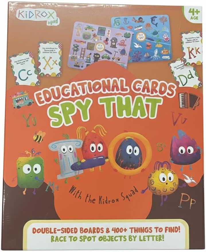 Kidrox Spy That! Educational Flash Cards, Visual Search Game with 16 Double-Sided Boards, Over 400 Objects to Find, Letter Recognition and Vocabulary