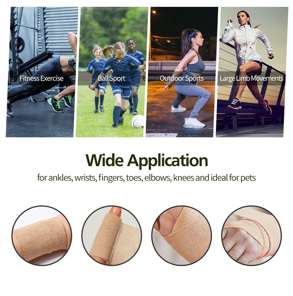 2" Self Adhesive Bandage Wraps, 6pcs 5 Yard Breathable Elastic Wraps, Skin Color Vet Wraps
