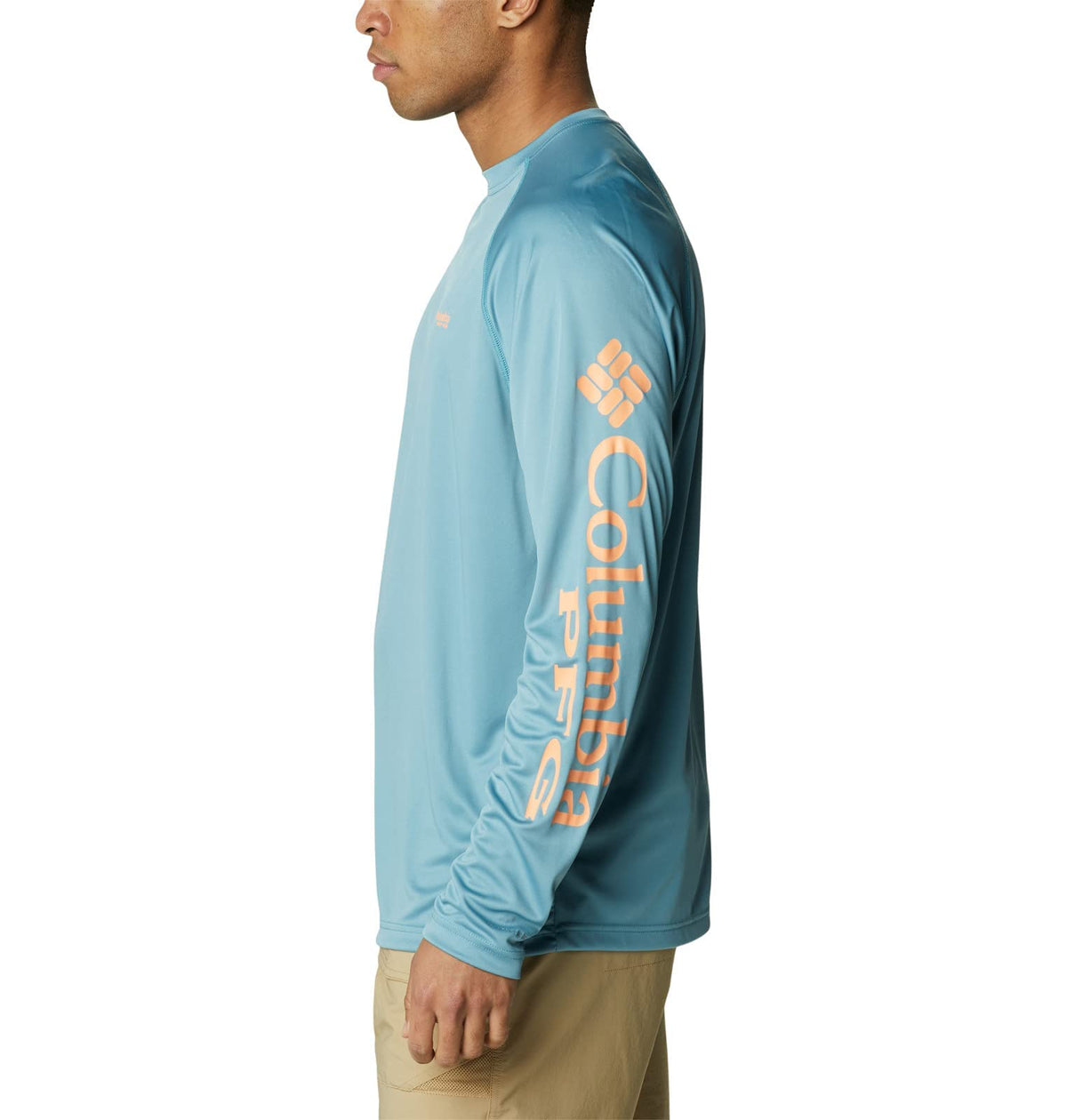 Columbia Men's Terminal Tackle Long Sleeve Shirt, Storm/Bright Nectar Logo, Small