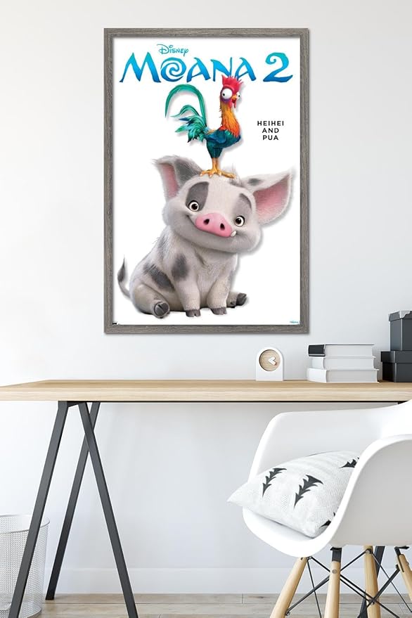 Disney Moana 2 - Heihei and Pua Feature Series Wall Poster, 34L" x 22.4W", Barnwood Framed Version