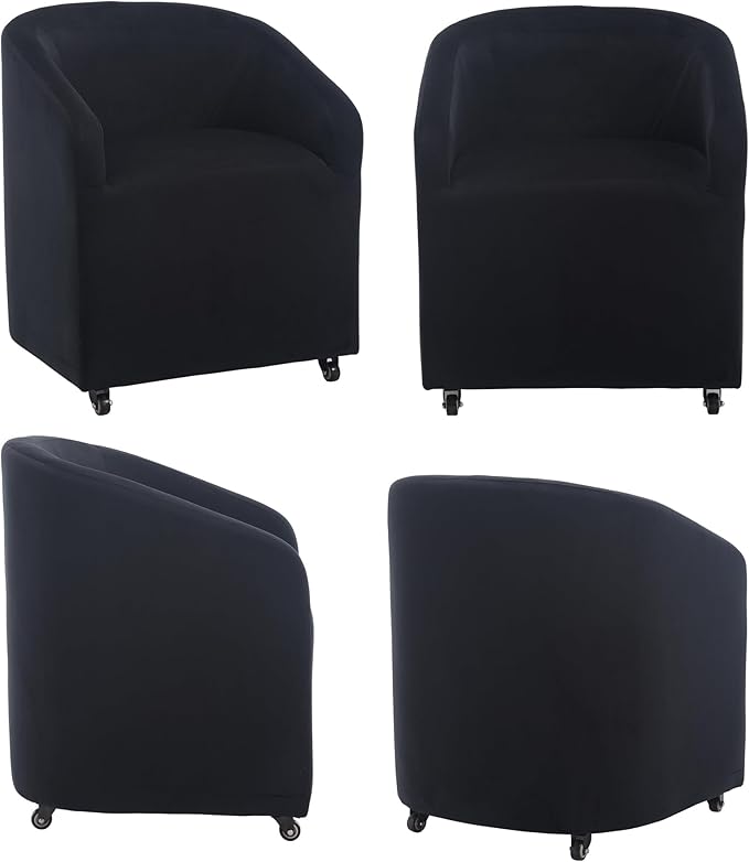 Modern Upholstered Dining Chair with Swivel Casters, Velvet Barrel Back Accent Side Chair for Dining Room Living Room, Black