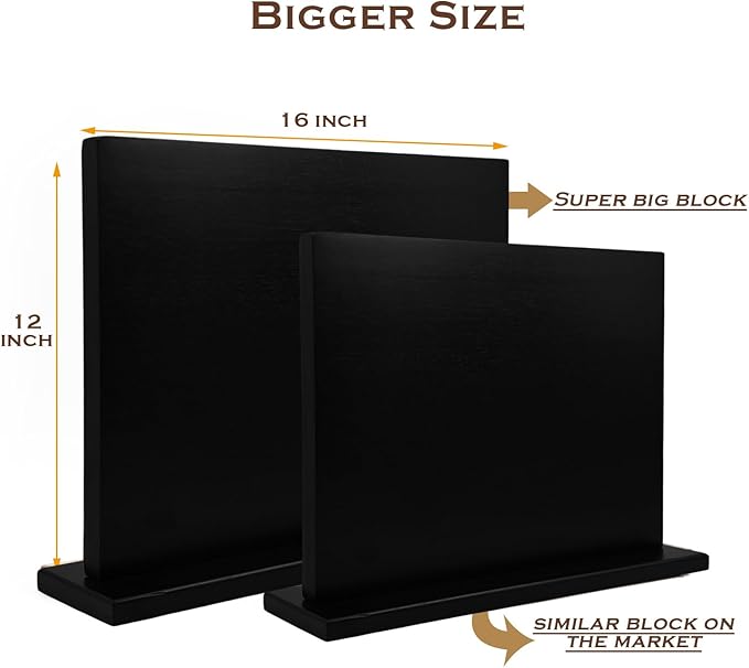 Resafy Magnetic Knife Holder-16X12 Inches Double Side Acacia Black Wooden Knife Block Rack Universal Stands with Strong Enhanced Magnets Strip for Kitchen Counter,Large Organizer Without Knives