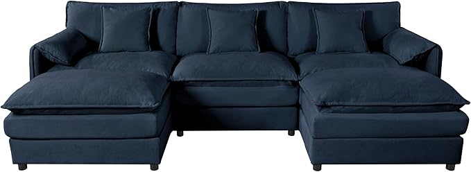 109.45" Oversized Extra Deep Seat Modern Chenille Cloud Couch, Large 3 Seater U Shape Modular Sofa for Living Room Bedroom Apartment Office (Blue, 109.45 Inch-U Shape)