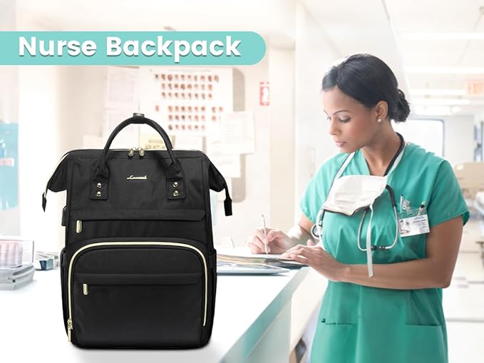 LOVEVOOK Extra Large Travel Laptop Backpack Women, 18 Inch Womens Work Backpack Purse, Waterproof Anti-theft Travel Back Pack with USB Charging Port for College Teacher Nurse, Black