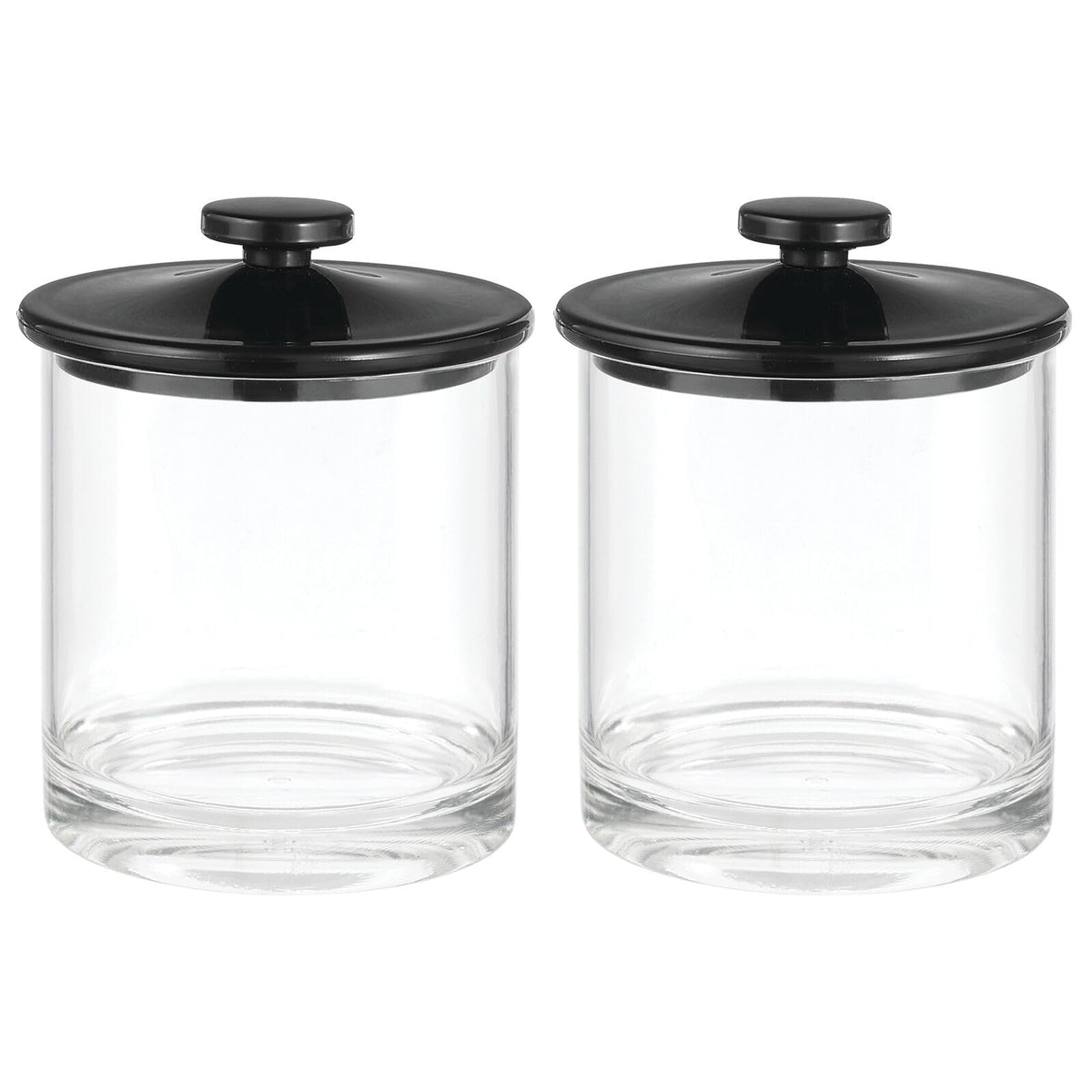 mDesign Small Modern Apothecary Storage Organizer Canister Jars - Acrylic Containers for Bathroom, Organization Holder for Vanity, Counter, Makeup Table, Lumiere Collection, 2 Pack, Clear/Black