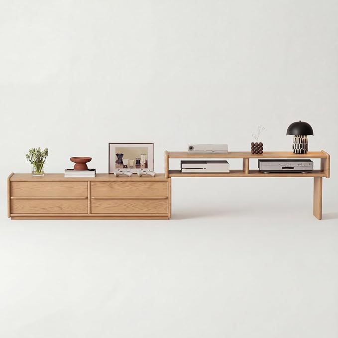 YQJJGL Solid Wood TV Stand for TVs up to 65 Inch, Walnut TV Stand with Storage and Shelf for Living Room, Bedroom, Office