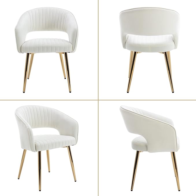 Beige Velvet Dining Chairs Set of 2, Upholstered Gold Dining Chairs with Tufted Back, Modern Dining Room Chairs with Gold Legs, Accent Arm Chairs Kitchen Chairs for Dining Room Reception