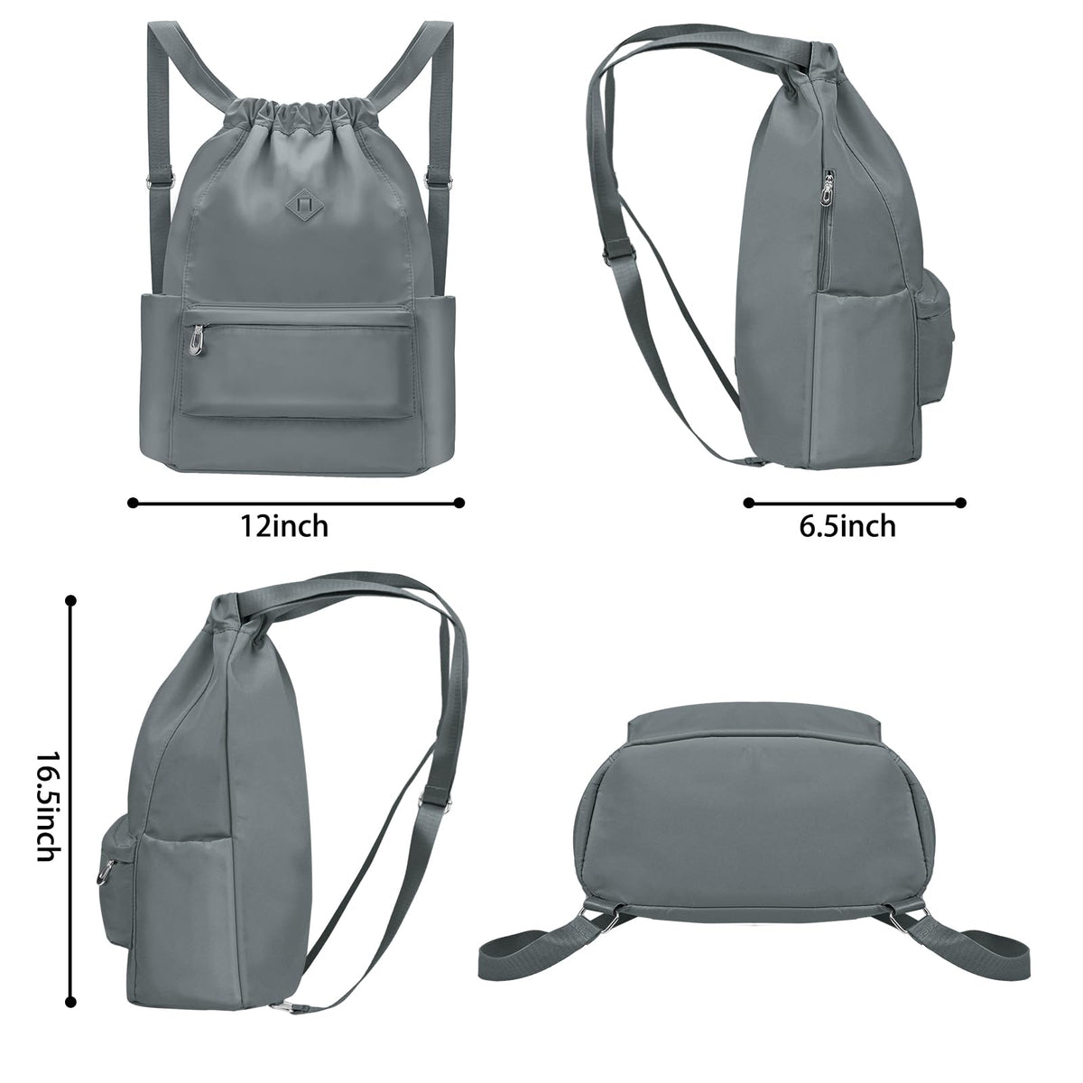 BAVELOE Drawstring Backpack with Wet Pocket Gym Backpack Water-Resistant Cinch String Bag Beach Swim for Women Men (Grey)