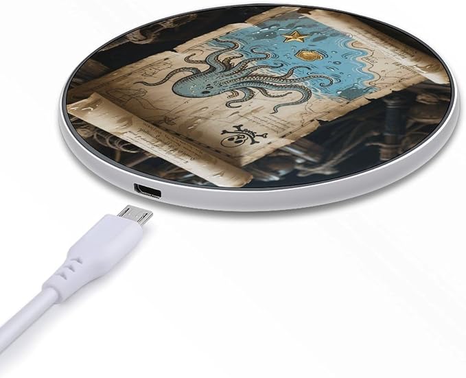 Pirate Map Wireless Charger with USB CableAluminum Alloy Frame 10W Max Compatible Fast Wireless Charging Pad- 3.2ft Cable Included for Travel Home Office Desk