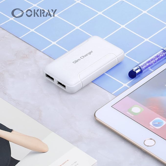 Slim USB Charger Block OKRAY Flat Dual USB Wall Charger with Foldable Plug | 3Pack Ultra-Thin 5v/3a Fast Charging Blocks USB-A Port Phone Charger Travel Adapter for iPhone 14 13 12 11 XR Galaxy S24