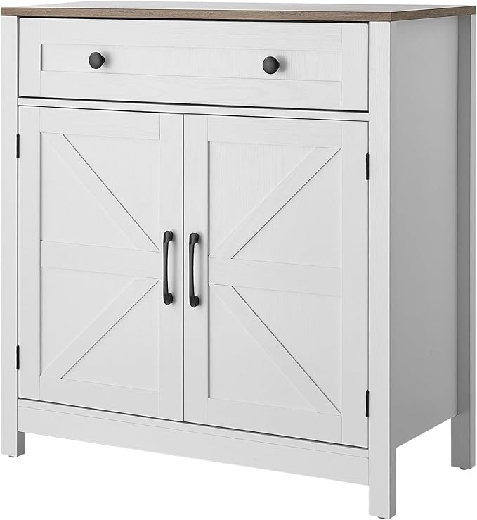 VEVOR Buffet Cabinet, Farmhouse Sideboard Cabinet with Drawer, Coffee Bar Cabinet with 2 Barn Door, Sideboard Buffet Station for Living Room, Entryway, Kitchen, 29.5 x 14.7 x 31.5 in, White
