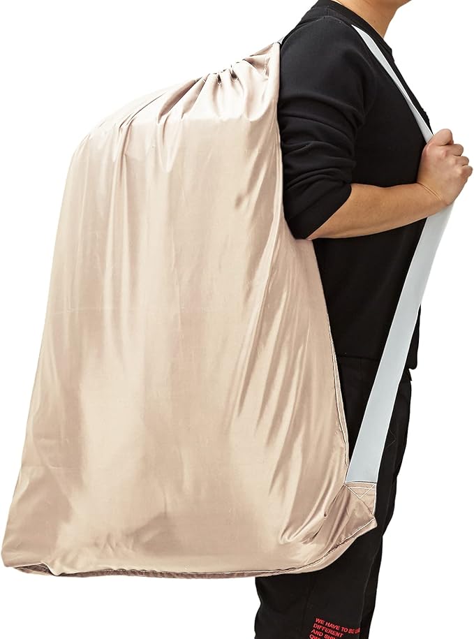 HOMEST 2 Pack XL Nylon Laundry Bag with Strap, Large Dirty Clothes Organizer, Easy Fit a Laundry Hamper or Basket, Can Carry Up to 4 Loads of Laundry, Beige